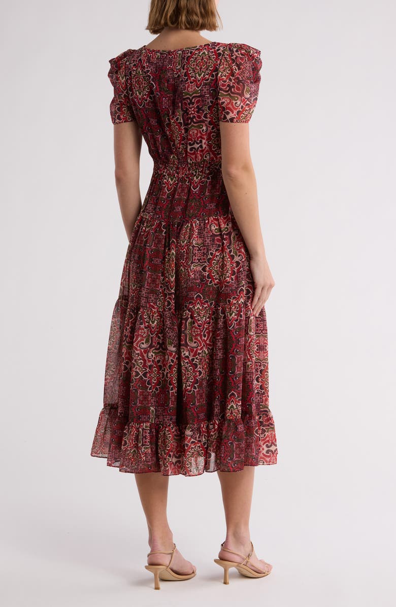 Vince Camuto Chiffon Puff Sleeve Dress, Alternate, color, Amber Red