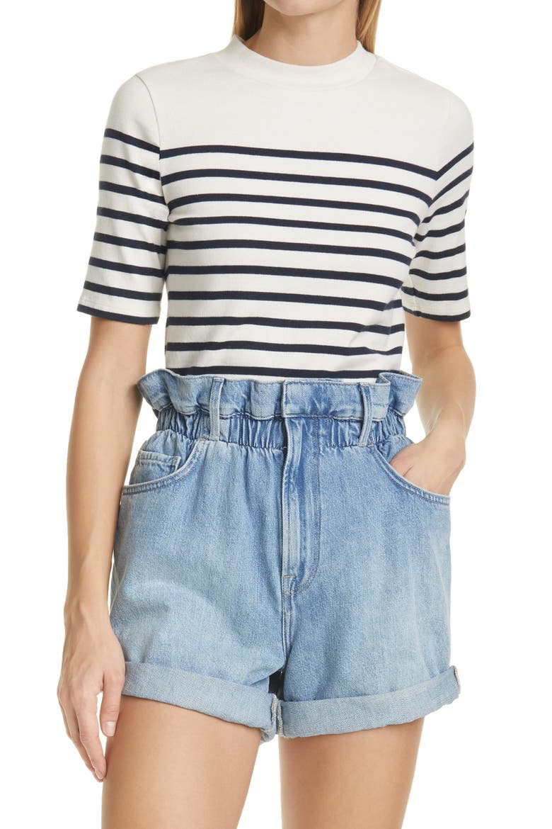 Mariner Stripe Short Sleeve Sweater, Main, color, BLANC MULTI