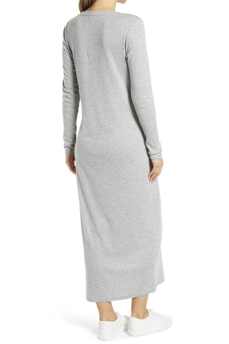 Split Neck Long Sleeve Cotton Blend Dress, Alternate, color, GREY HEATHER