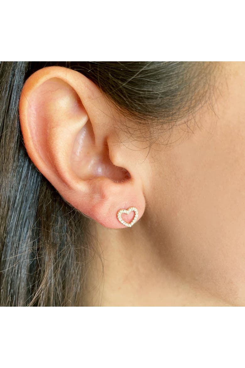 Diamond Cut Out Heart Stud Earrings, Alternate, color, Yellow Gold