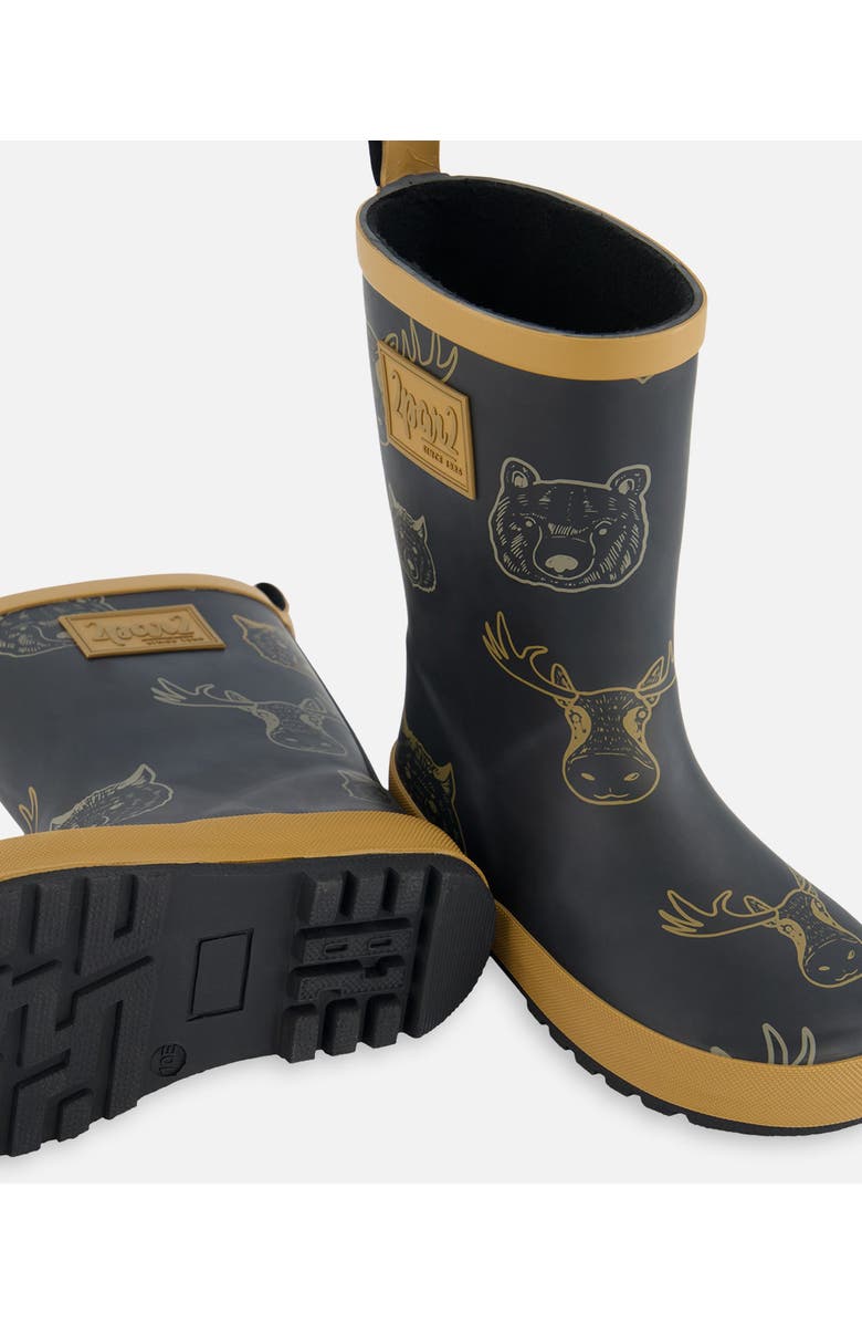 Deux par Deux Boy's Printed Rain Boots Beige Animals On Black Background, Alternate, color,