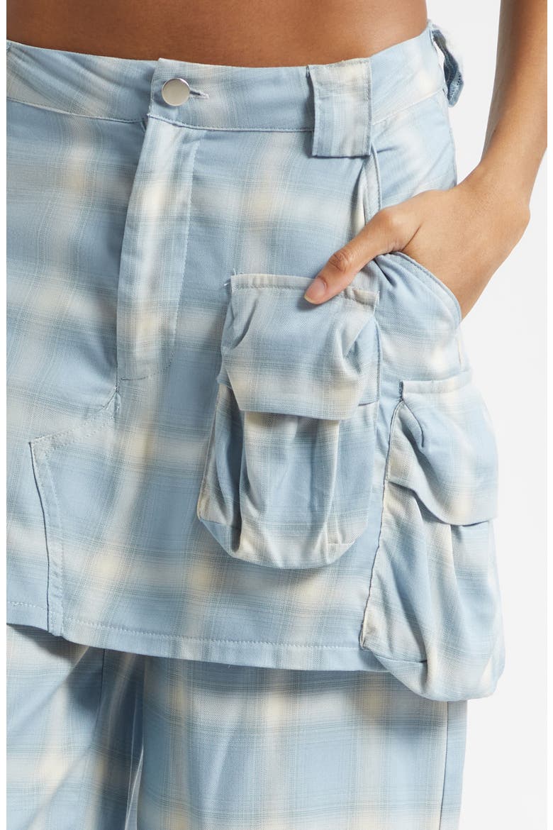 Ocean Plaid Cargo Skirt Overlay Wide Leg Pants, Alternate, color, OCEAN PLAID