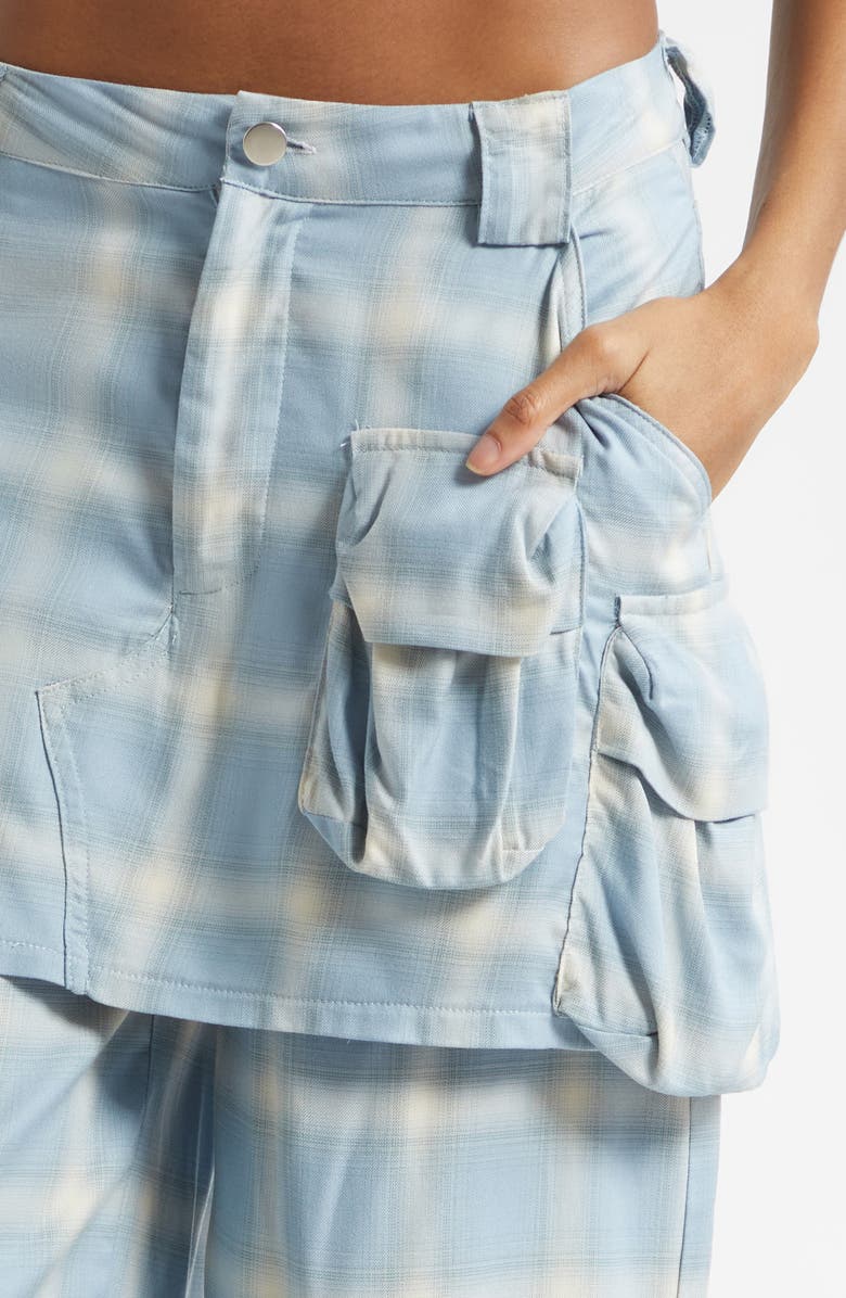 Collina Strada Ocean Plaid Cargo Skirt Overlay Wide Leg Pants, Alternate, color, Ocean Plaid