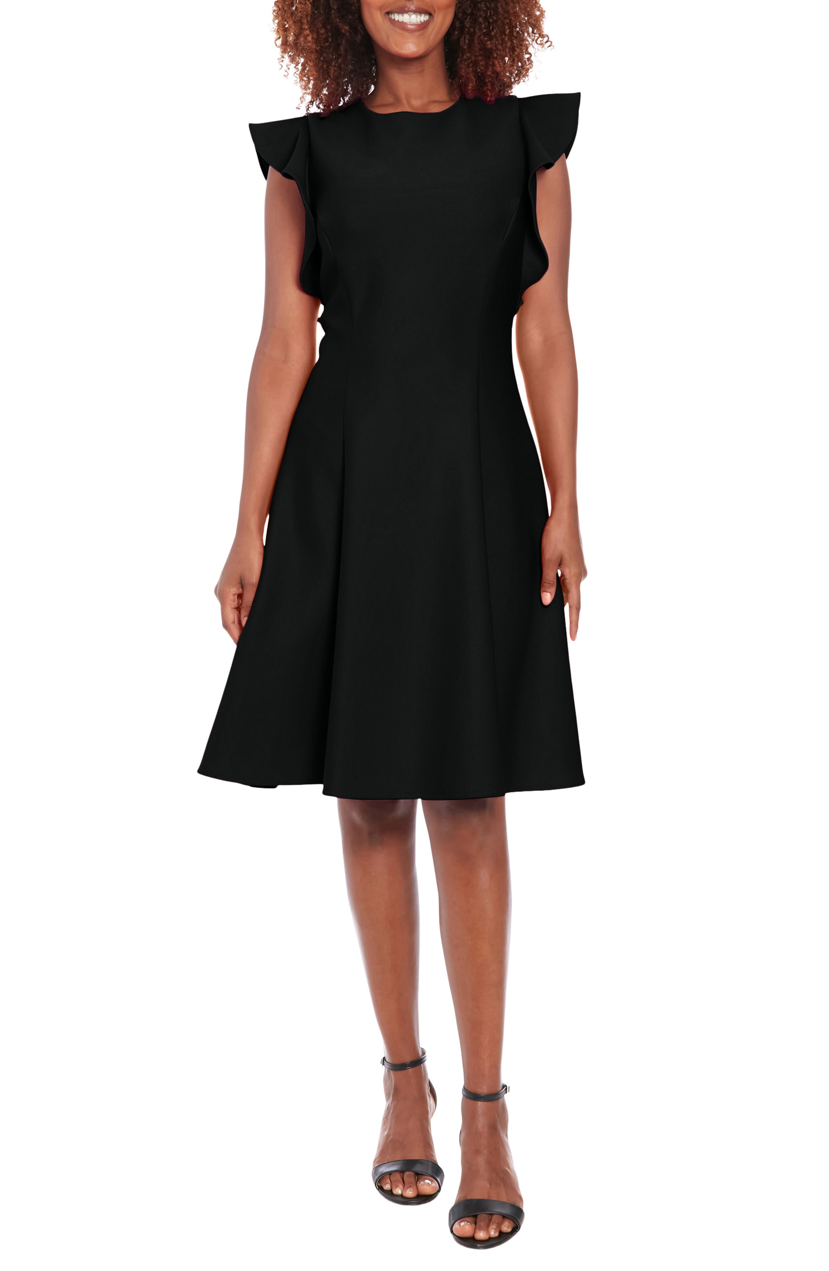 London Times Ruffle Cap Sleeve Fit & Flare Dress