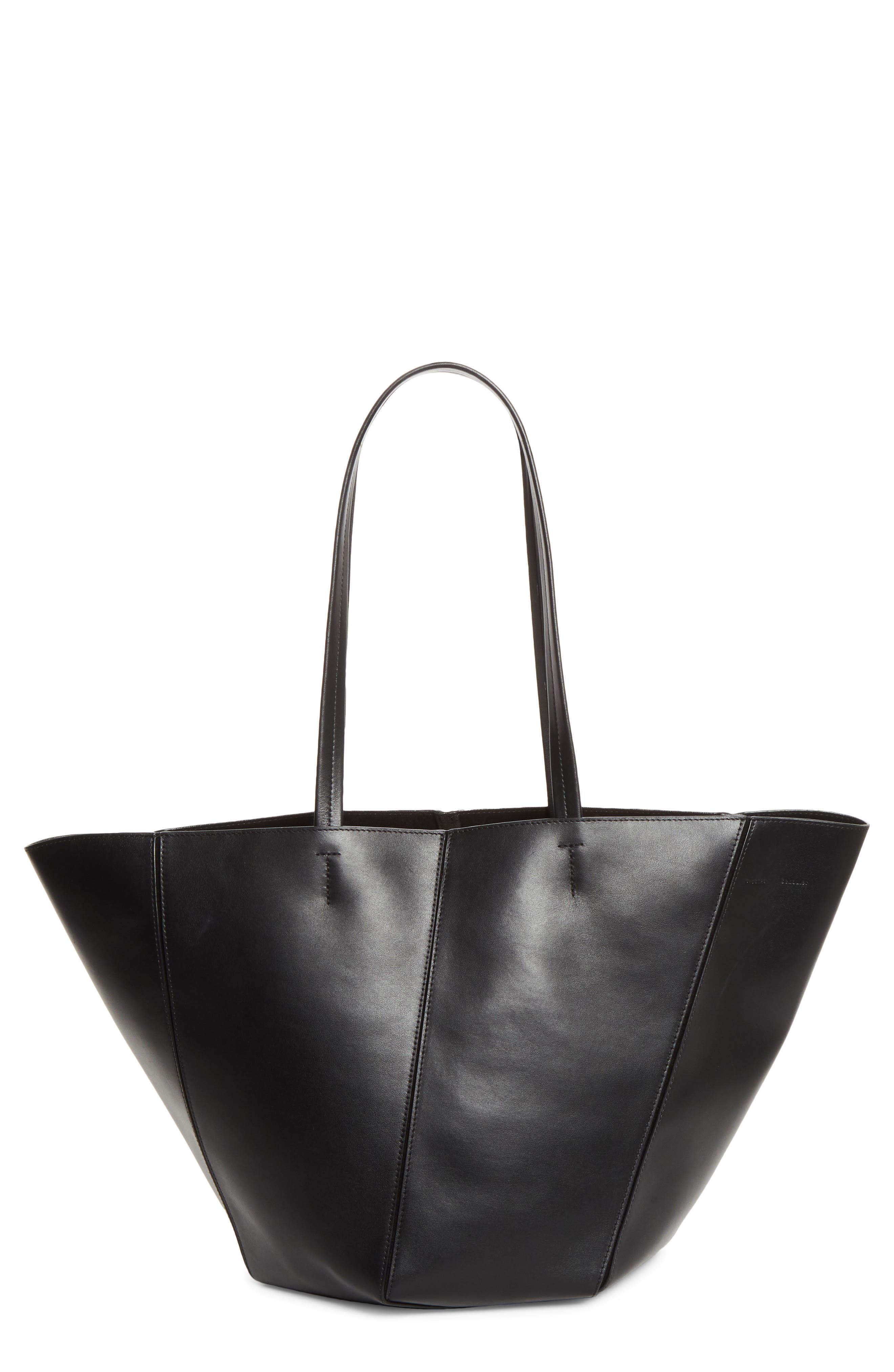 Hex Calfskin Leather Tote, Main, color, BLACK