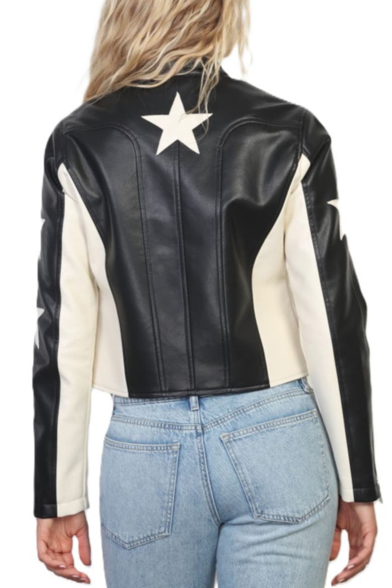 Star Faux Leather Racing Jacket, Alternate, color, BLACK/ BEIGE