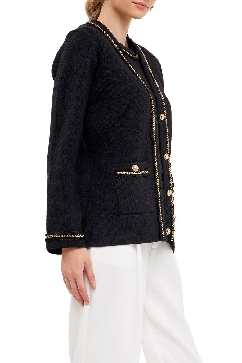 Trim Detail Cardigan, Alternate, color, BLACK
