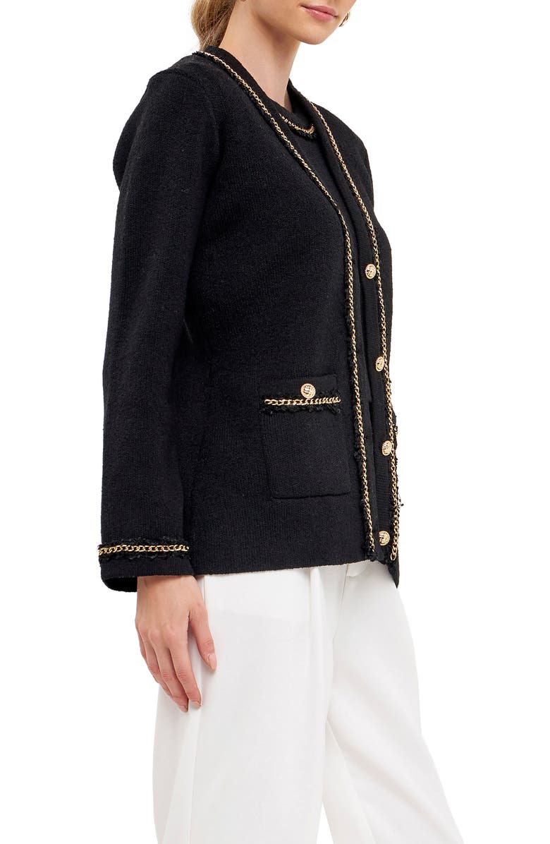 Endless Rose Trim Detail Cardigan, Alternate, color, Black