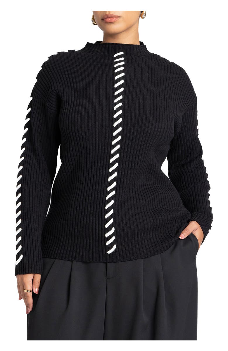 ELOQUII Stitch Detail Sweater, Main, color, Black Onyx