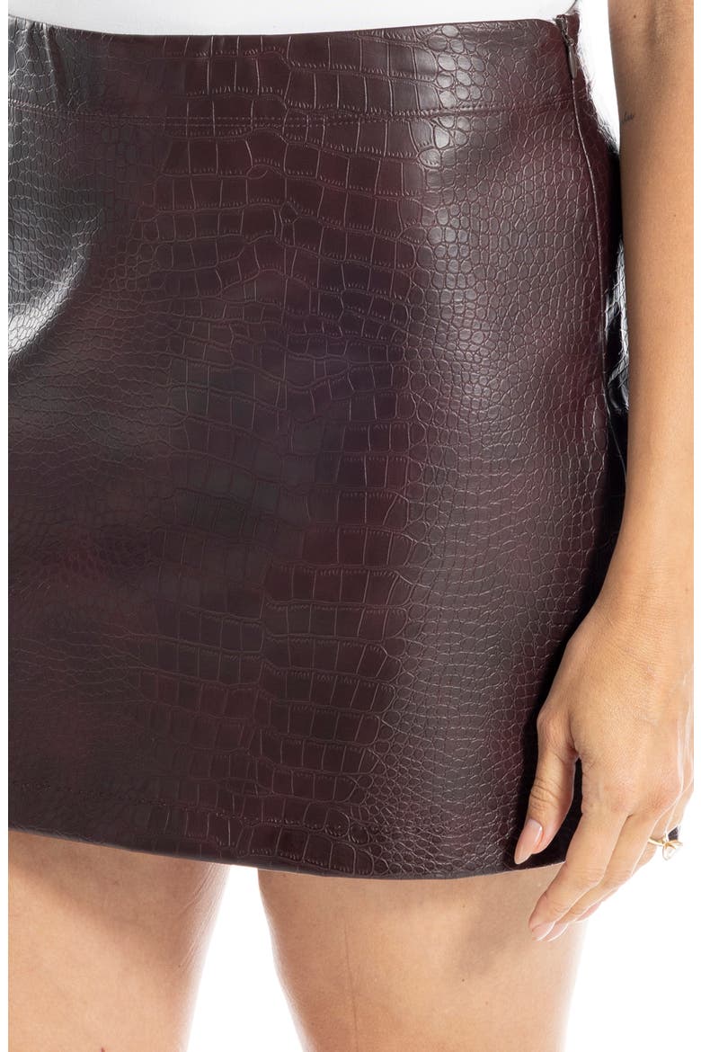 Croc Embossed Faux Leather Miniskirt, Alternate, color, CARBERNET