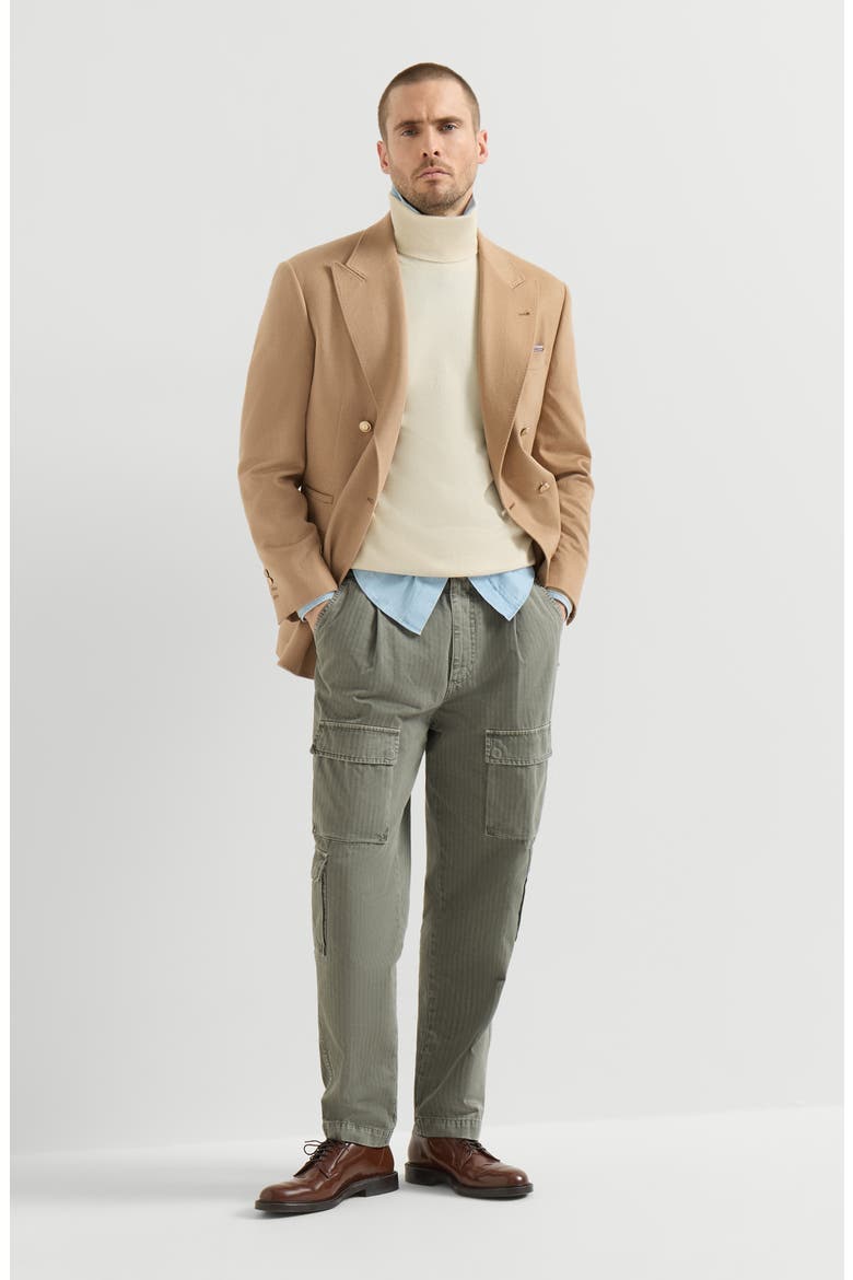 Cotton chevron trousers with cargo pockets and waist tabs, Alternate, color, Military