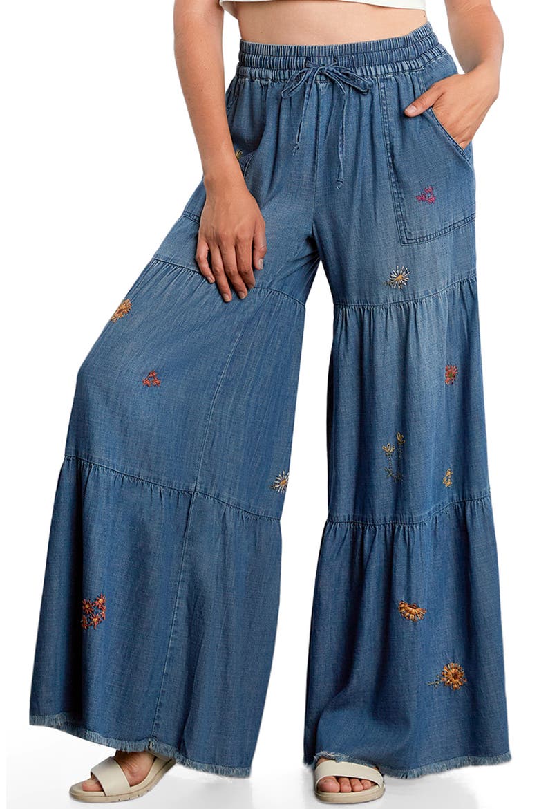 Embroidered Demim Wide Leg Pants, Alternate, color, FANCY DENIM