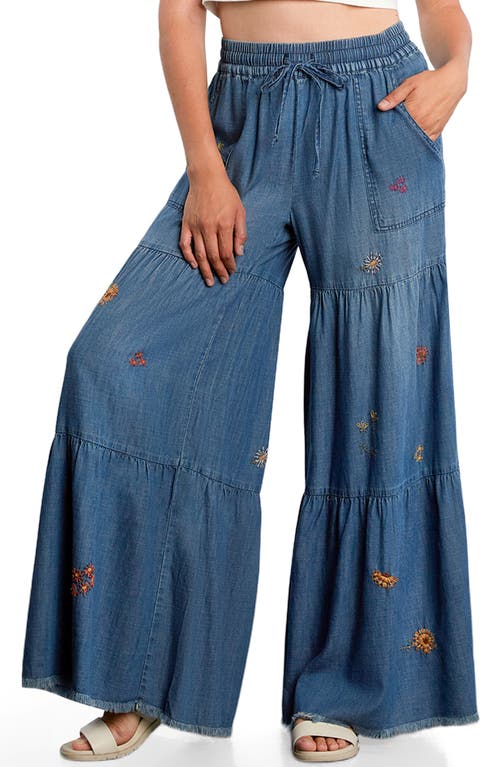 Billy T Embroidered Demim Wide Leg Pants In Blue
