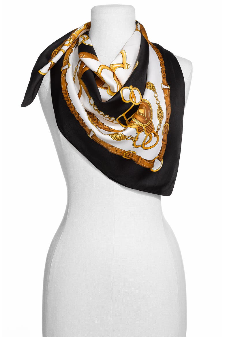 'Bridles & Bits' Square Scarf, Main, color, BLACK