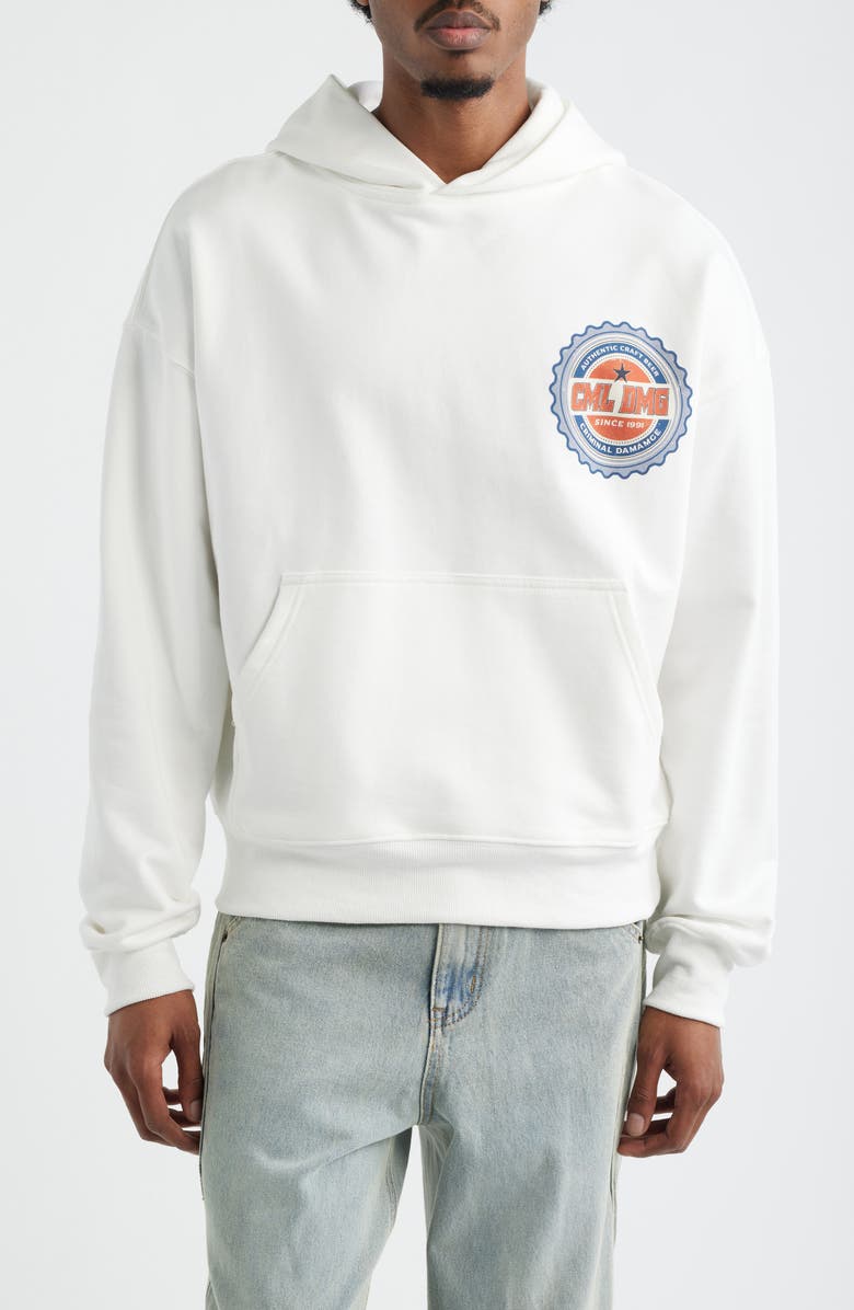 CRIMINAL DAMAGE Beer Bottle Graphic Cotton Hoodie, Main, color, Off-White