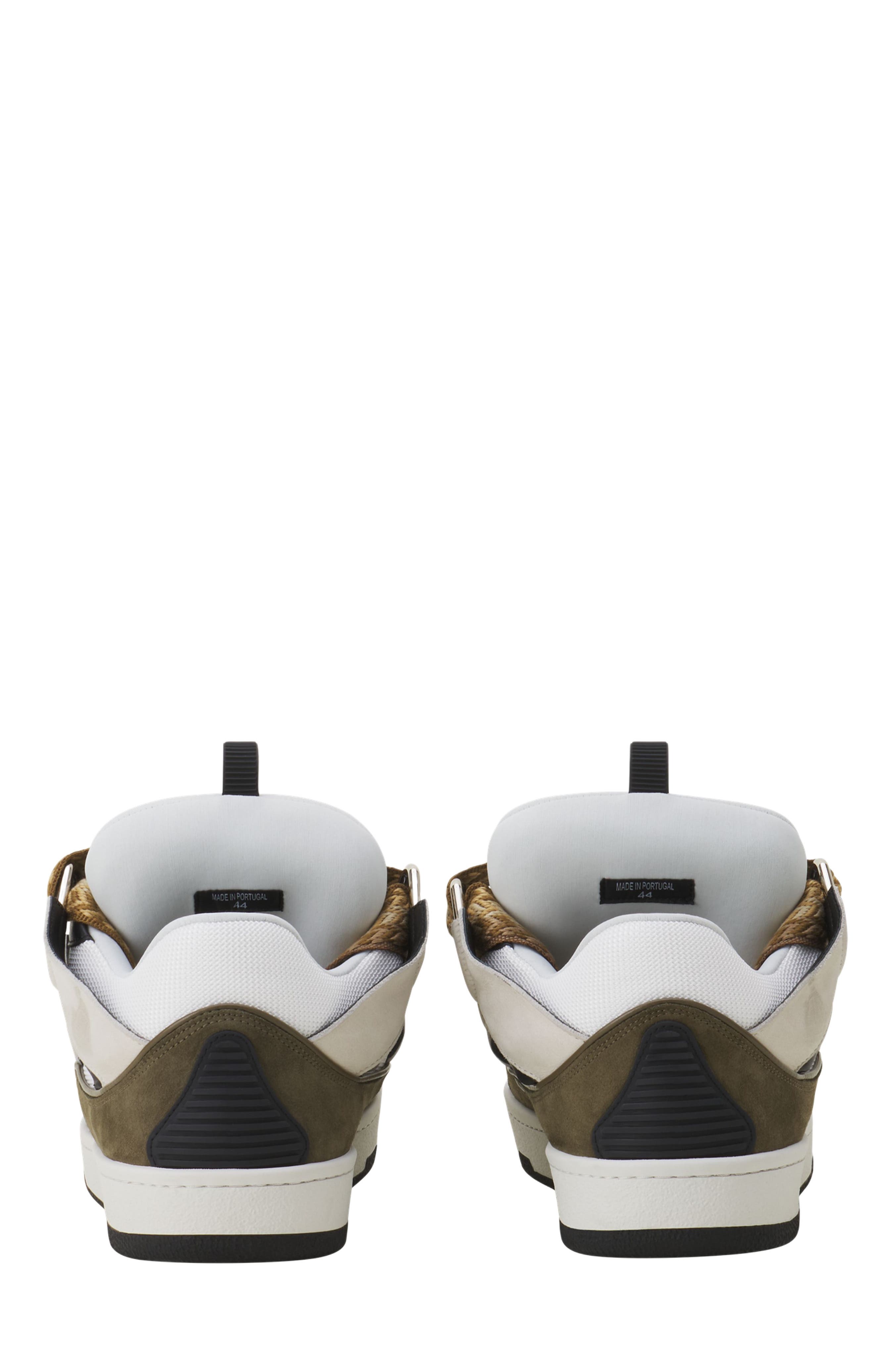 Lanvin Curb Leather Sneakers, Alternate, color, Blanc/Kaki