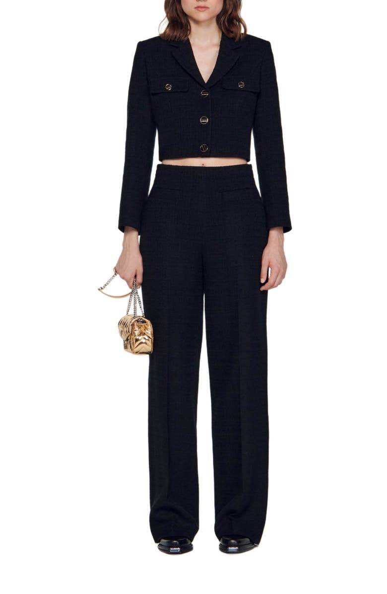 SANDRO Cropped tweed button-up jacket, Alternate, color,