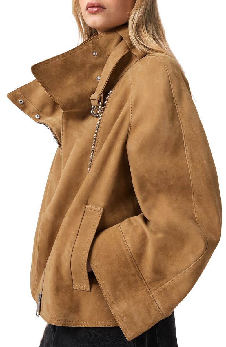 AllSaints Rhodes Suede Jacket, Alternate, color, Camel Brown