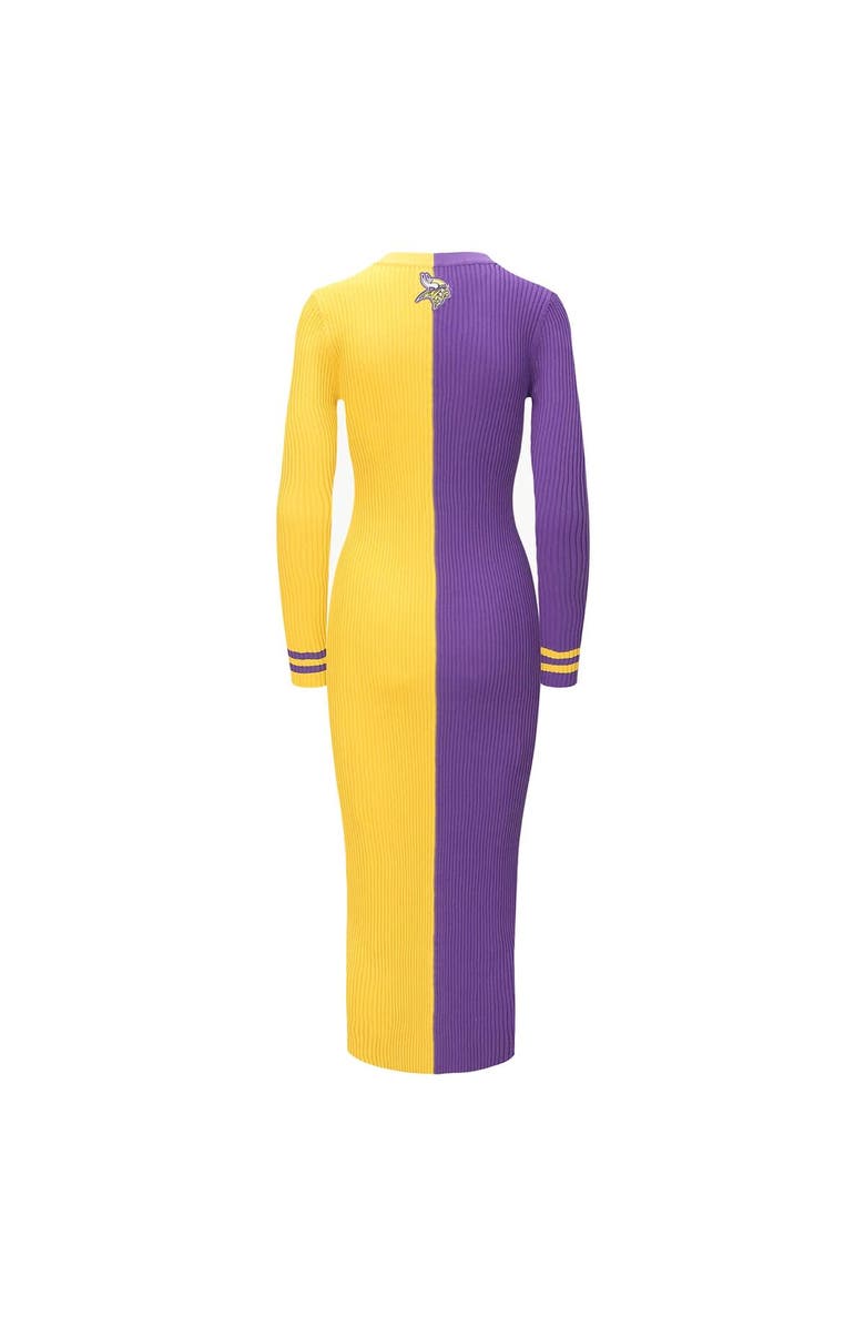 STAUD Women's STAUD Purple/Gold Minnesota Vikings Shoko Knit Button-Up Sweater Dress, Alternate, color, 