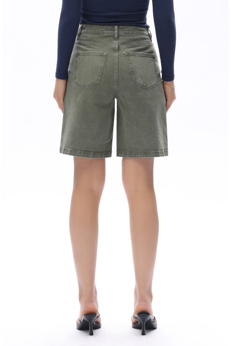 Drawstring High Waist Denim Bermuda Shorts, Alternate, color, GREEN