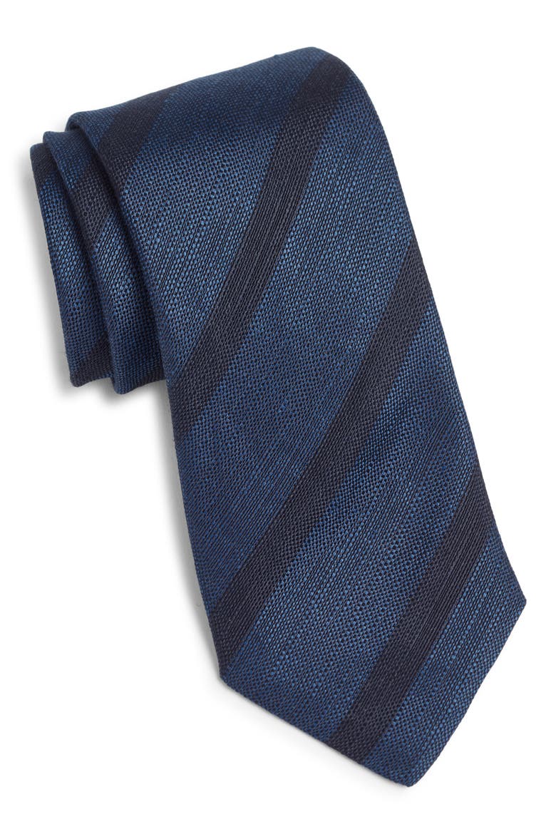 Stripe Linen & Silk Tie, Main, color, BLUE