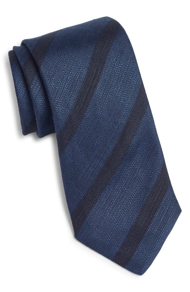 Canali Stripe Linen & Silk Tie, Main, color, Blue