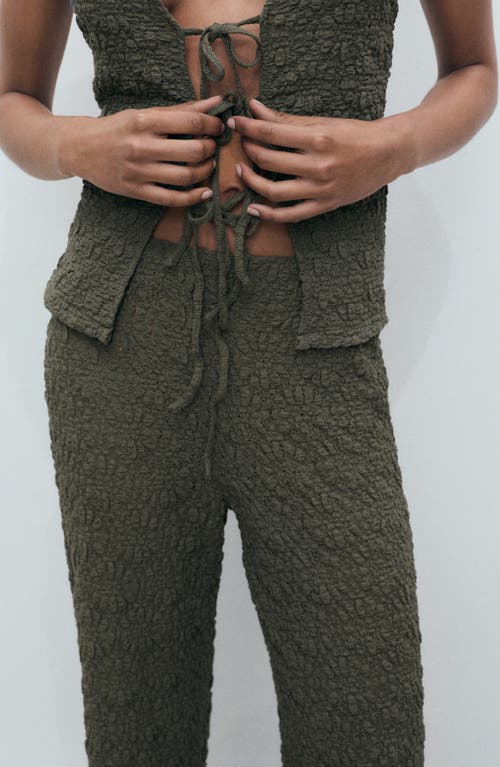 Mango Straight Leg Textured Cotton Blend Pants