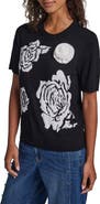 KARL LAGERFELD PARIS Rose Motif Short Sleeve Sweater
