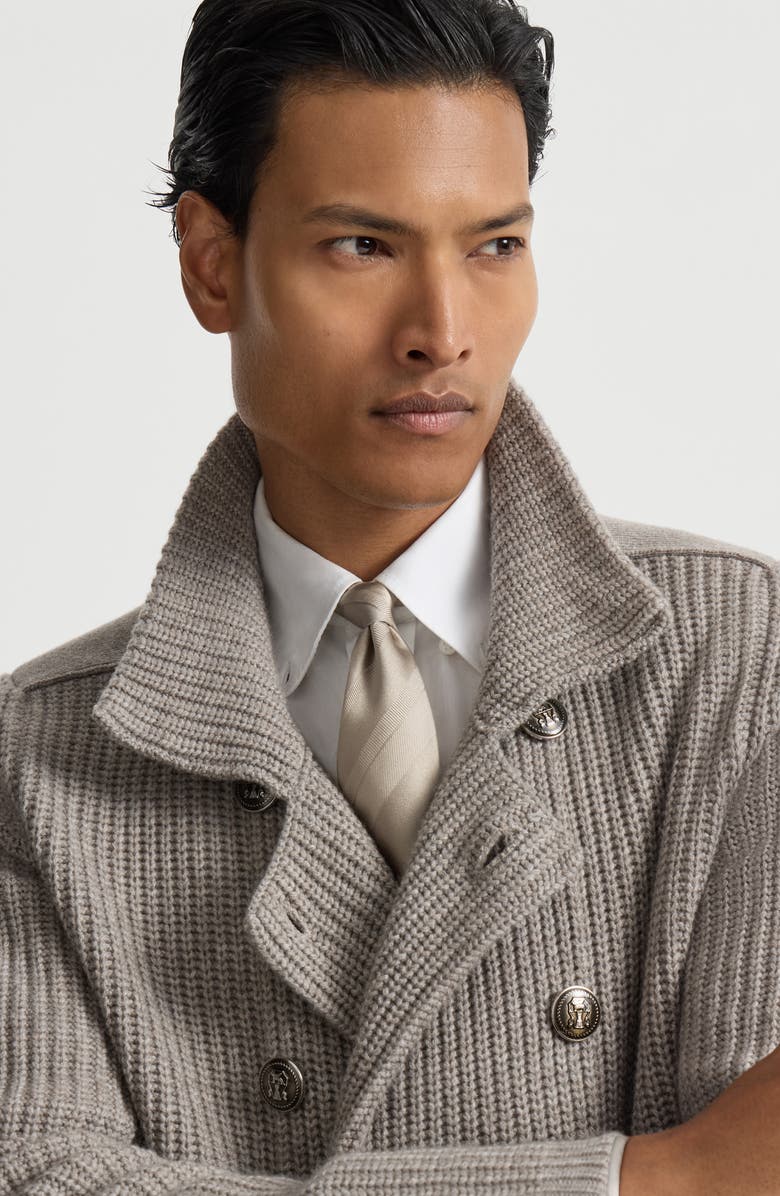 Brunello Cucinelli Striped silk tie, Alternate, color, Ivory