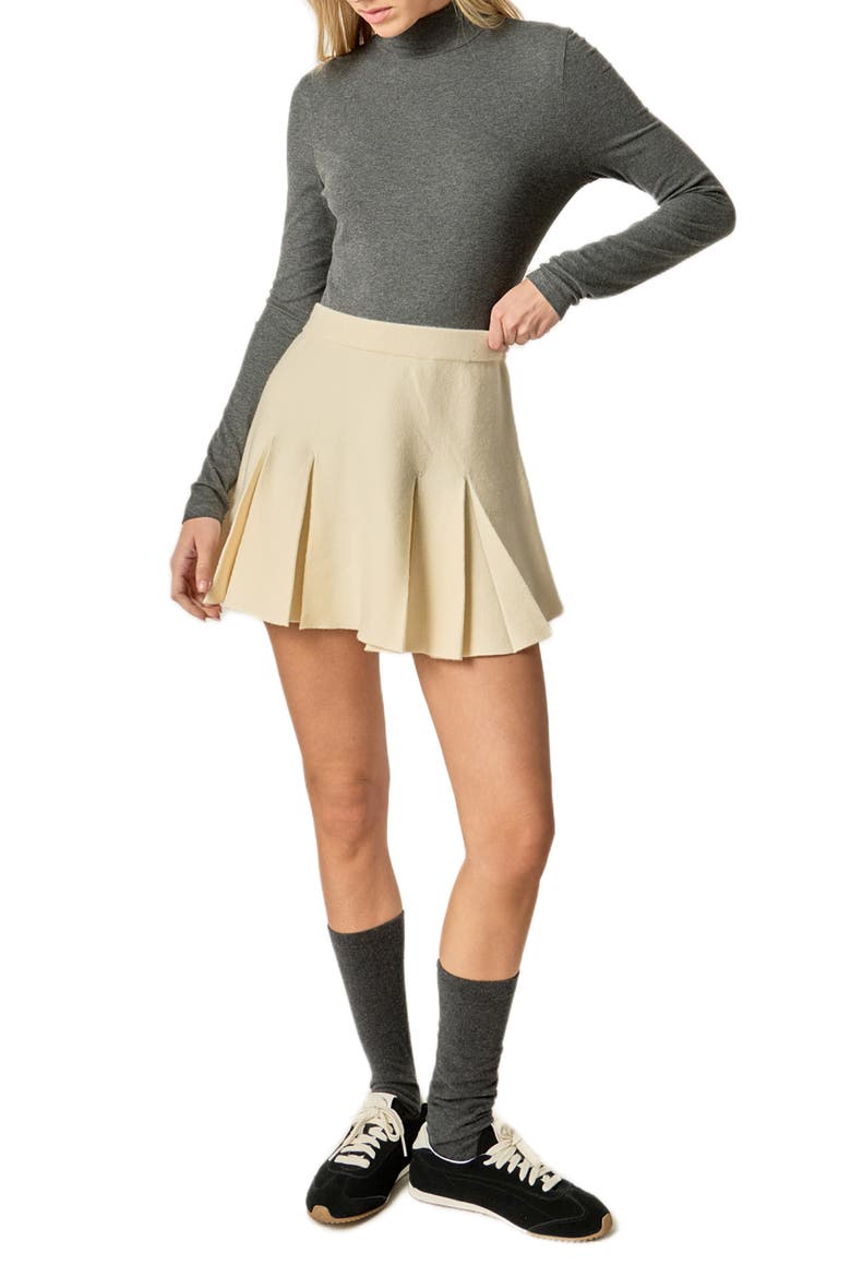 Pleated Knit Miniskirt, Alternate, color, IVORY