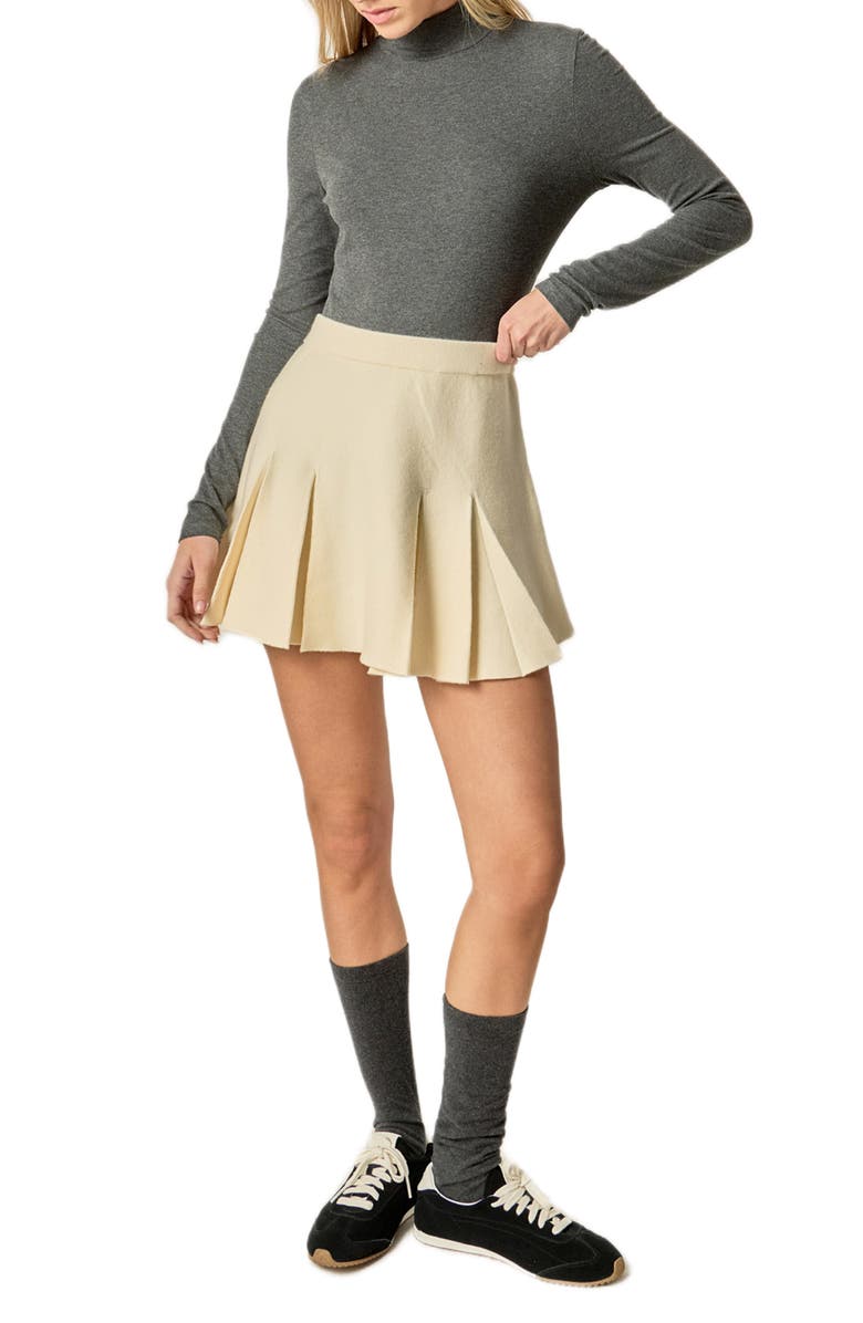 English Factory Pleated Knit Miniskirt, Alternate, color, Ivory