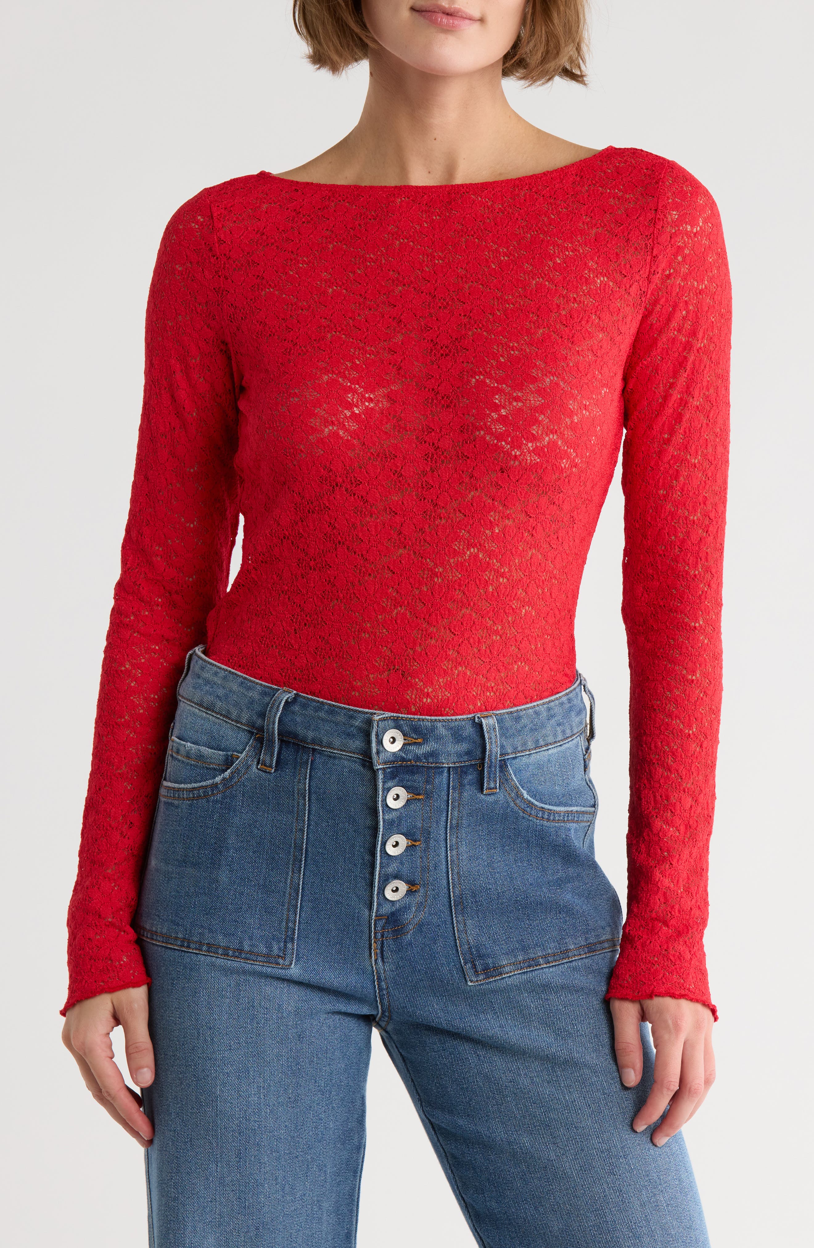 Sanctuary Neck Long Sleeve Lettuce Edge Top