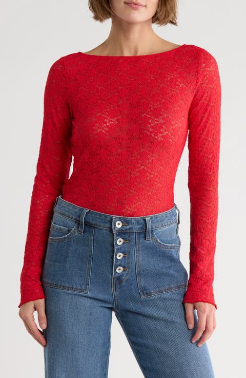 Neck Long Sleeve Lettuce Edge Top