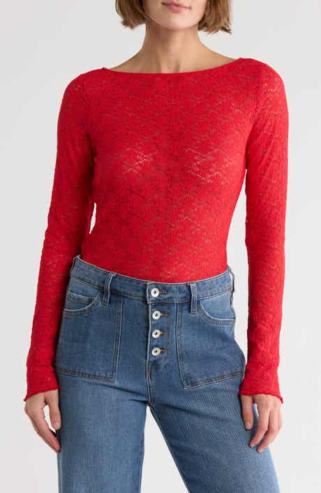 Sanctuary Neck Long Sleeve Lettuce Edge Top