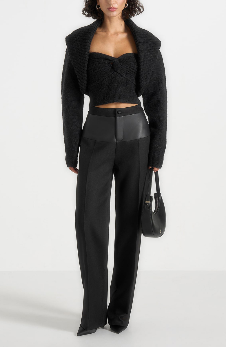 Manière De Voir Emya 2-in-1 Knit Shrug With Twisted Bandeau Top, Alternate, color, Black