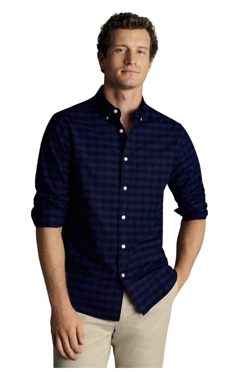 Charles Tyrwhitt Slim Fit Button-Down Collar Washed Oxford Gingham Shirt, Alternate, color, Ink Blue