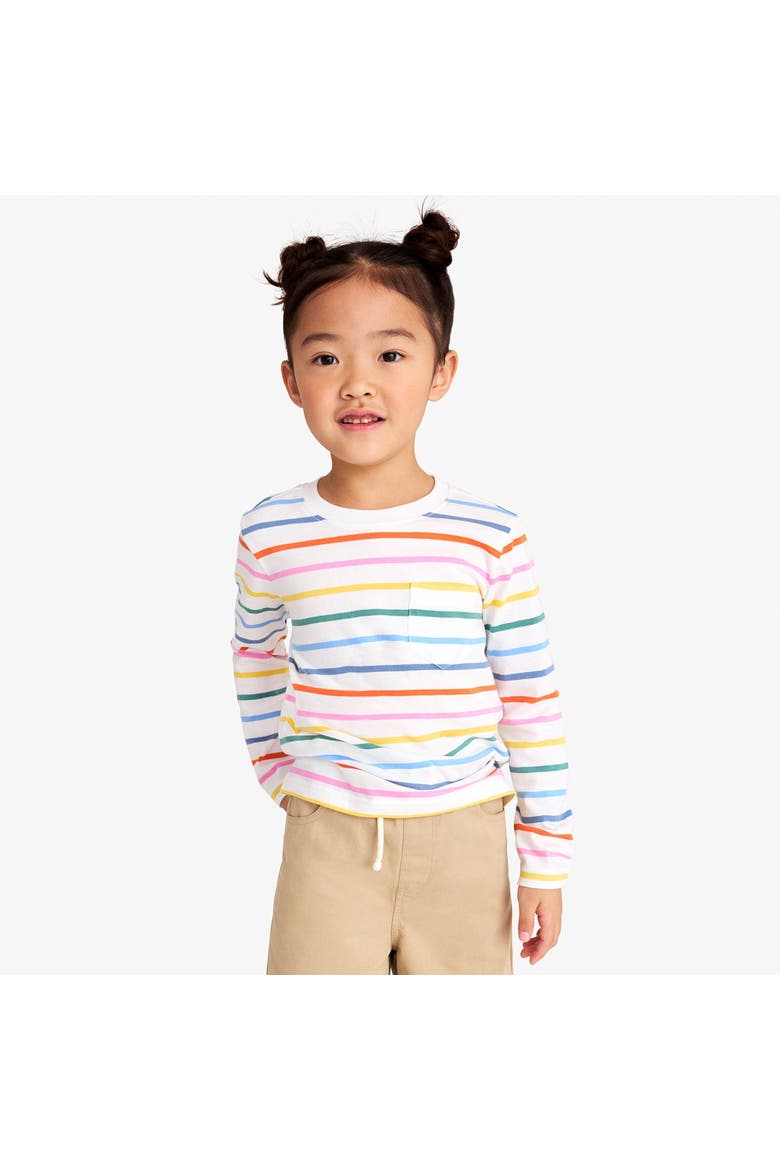 Kids Long Sleeve Pocket Tee In Rainbow Stripe, Alternate, color, Ivory Rainbow Stripe New