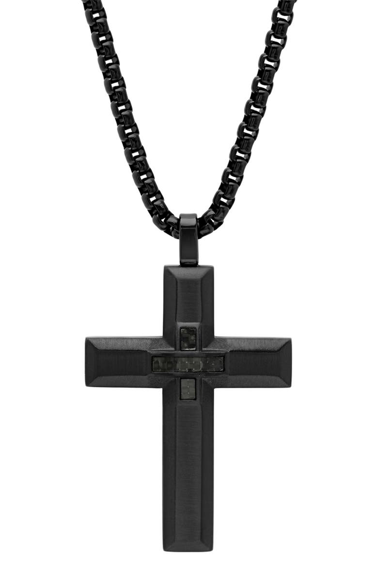 Stainless Steel Cross Pendant Necklace, Main, color, BLACK