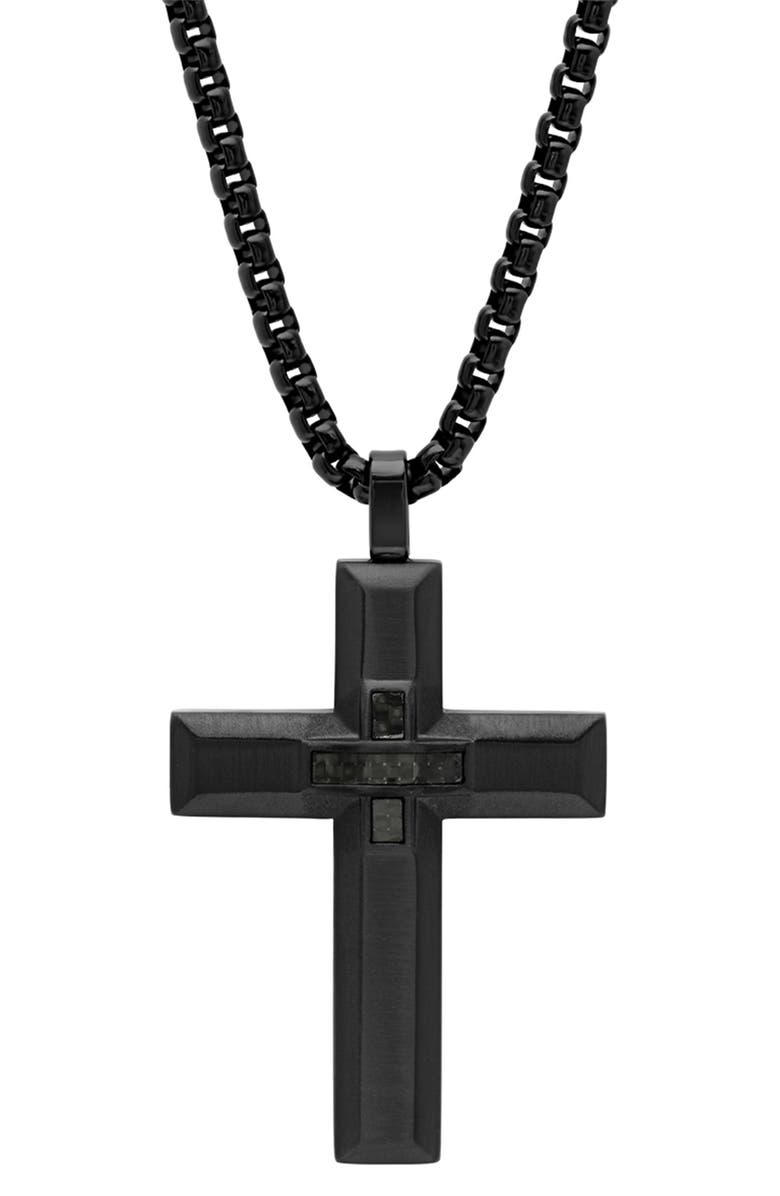 HMY JEWELRY Stainless Steel Cross Pendant Necklace, Main, color,