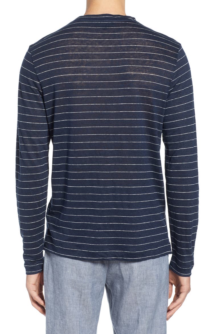 Long Sleeve Stripe Linen T-Shirt, Alternate, color, NAVY AND WHITE