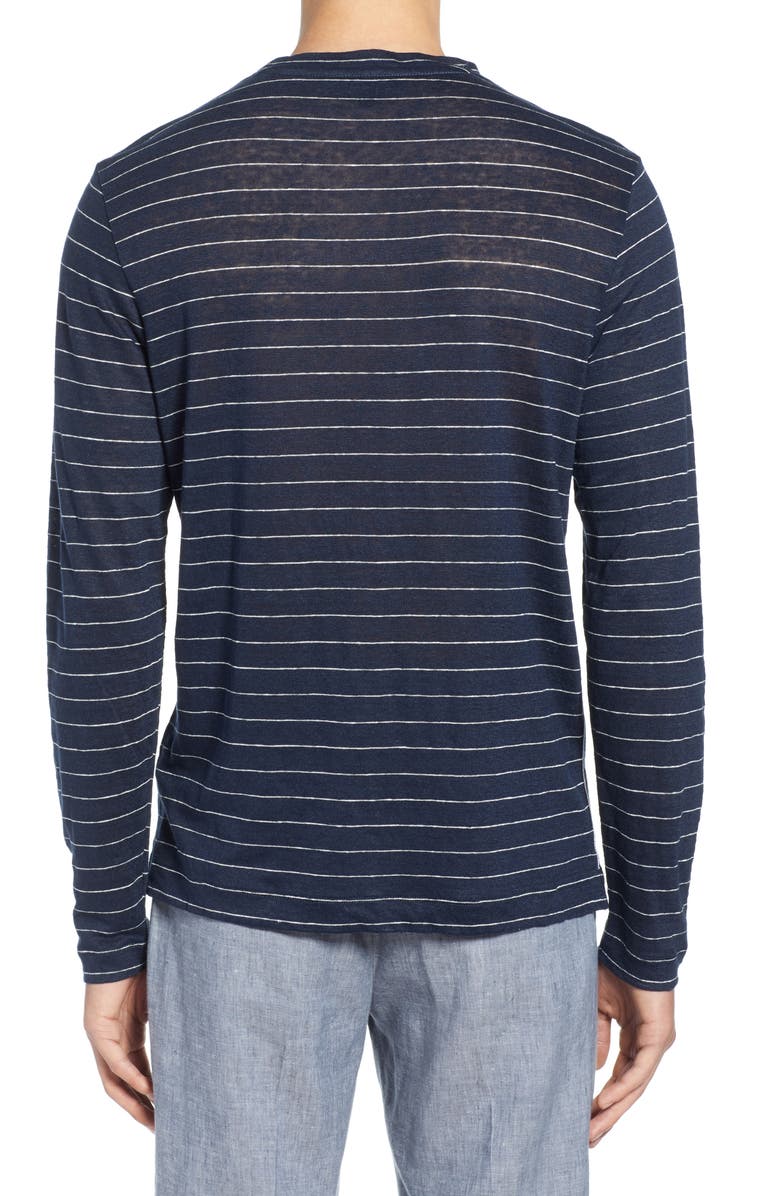 Club Monaco Long Sleeve Stripe Linen T-Shirt, Alternate, color,