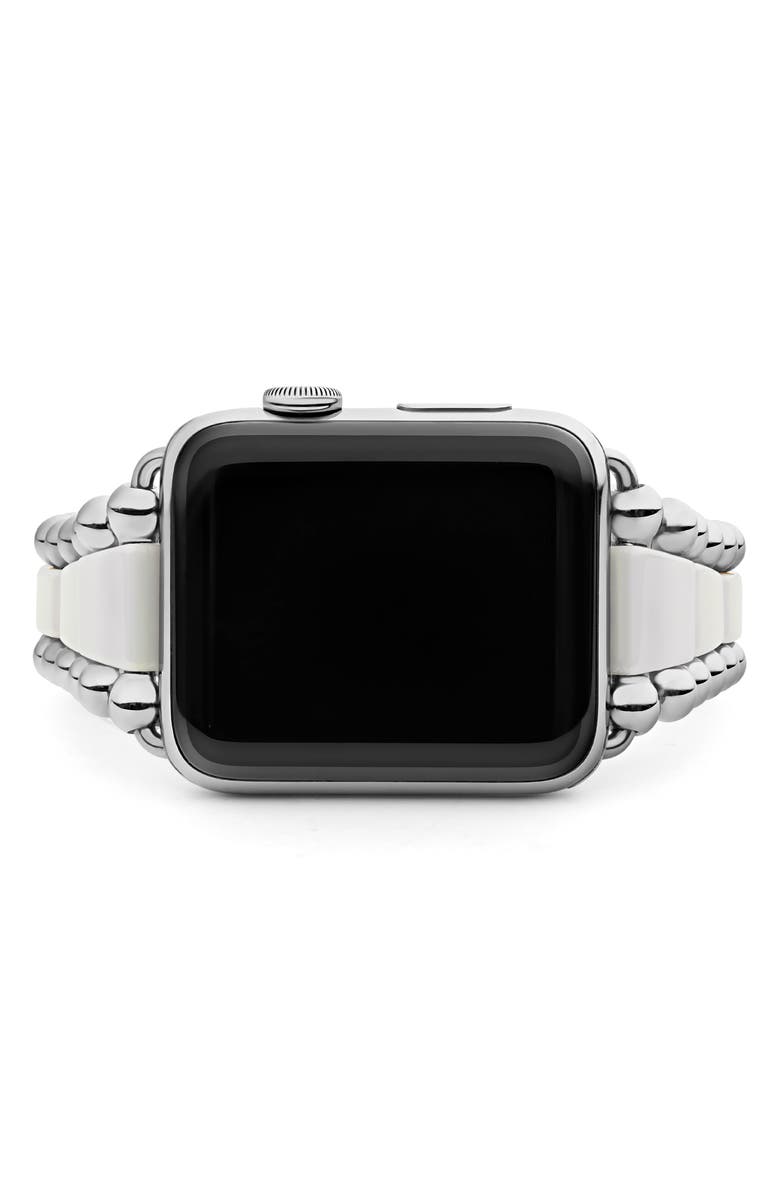 LAGOS Smart Caviar White Ceramic & Stainless Steel Apple Watch<sup>®</sup> Watchband, Alternate, color, Silver/White