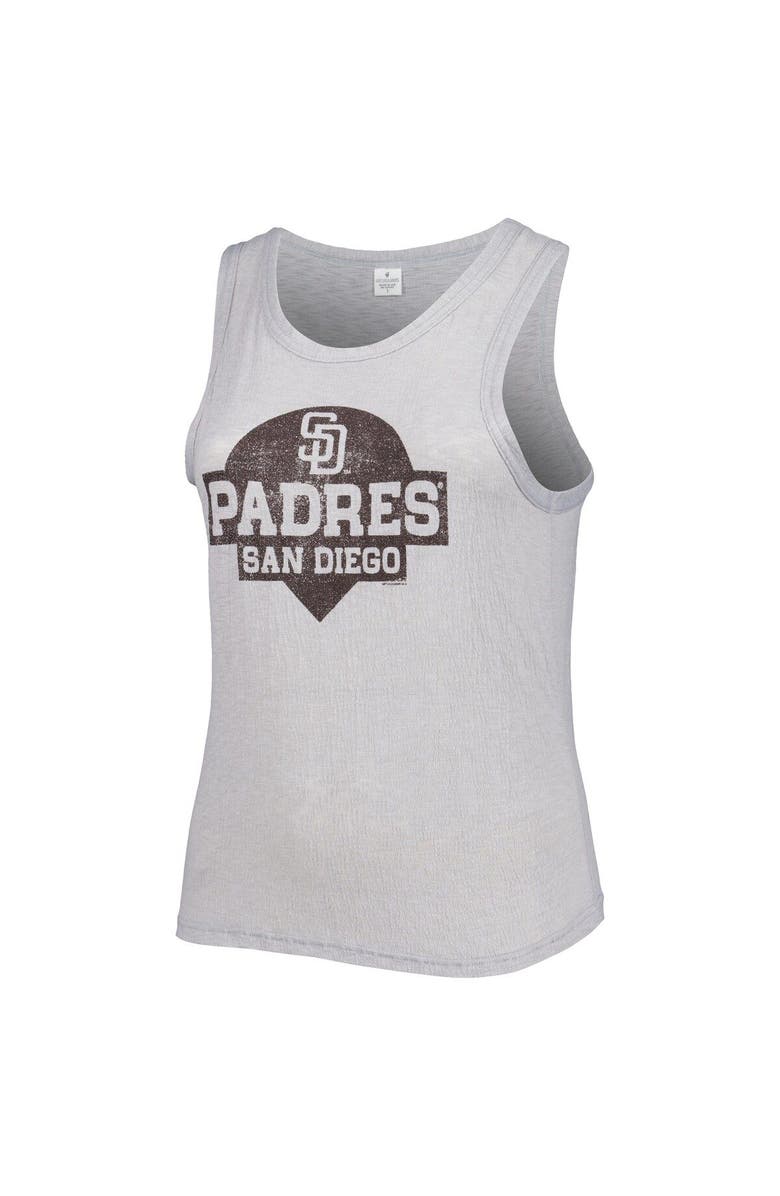 SOFT AS A GRAPE Women's Soft as a Grape Gray San Diego Padres Plus Size High Neck Tri-Blend Tank Top, Alternate, color, Gray