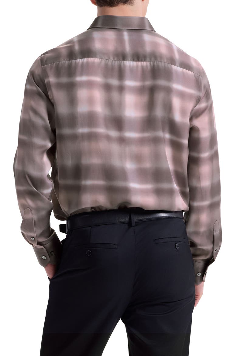 Julian Shaped Fit Abstract Check Lyocell Button-Up Shirt, Alternate, color, WOOD ROSE
