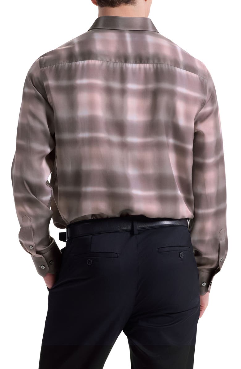 Bugatchi Julian Shaped Fit Abstract Check Lyocell Button-Up Shirt, Alternate, color, Wood Rose