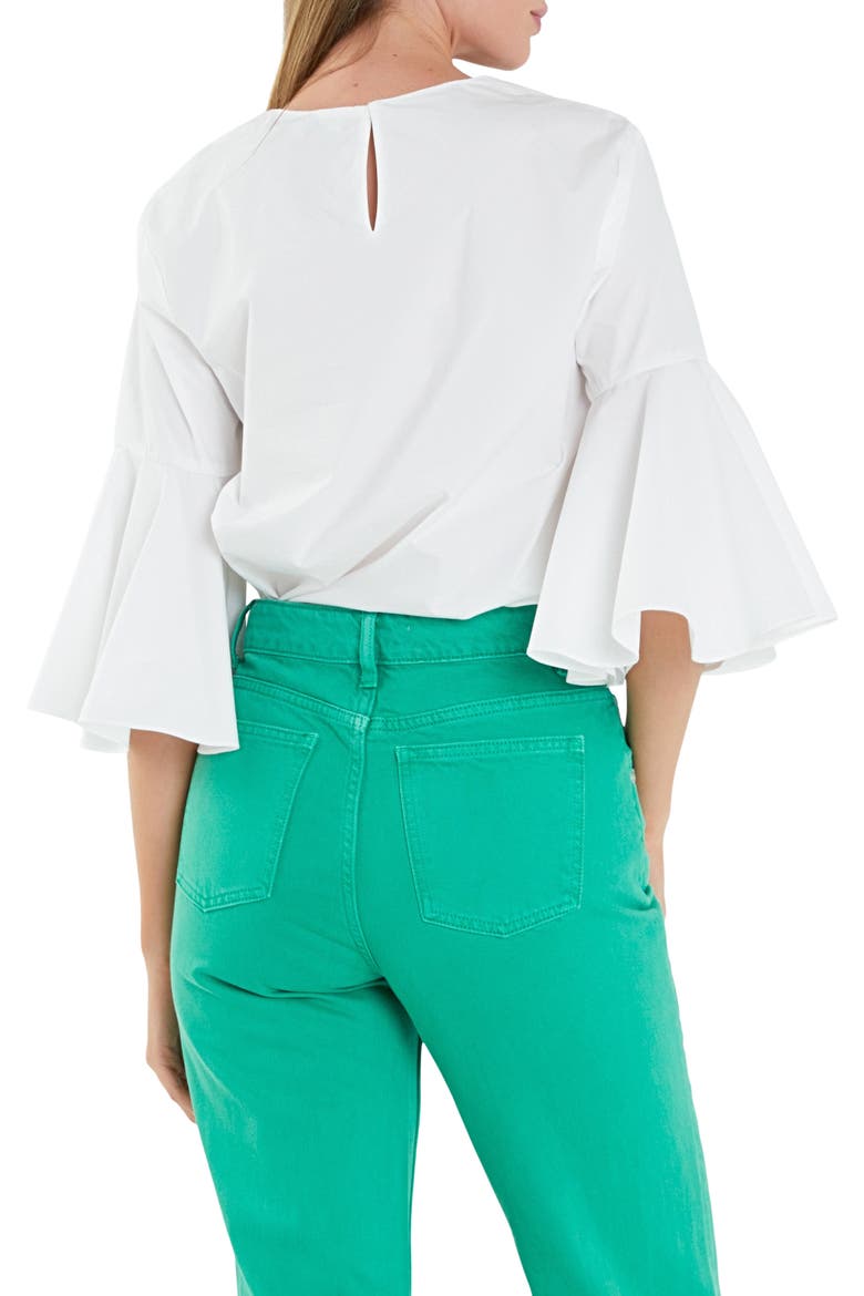 Bell Sleeve Cotton Top, Alternate, color, WHITE