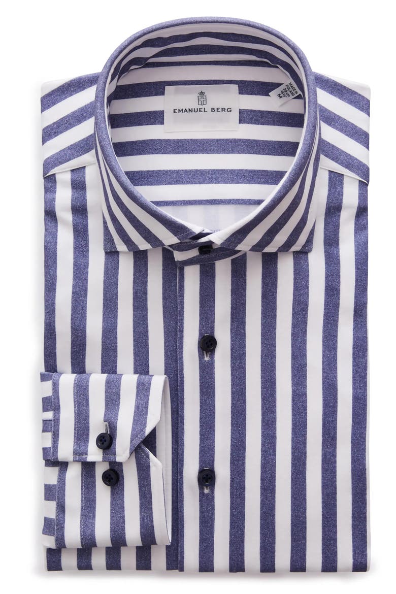 4Flex Modern Fit Stripe Knit Button-Up Shirt, Alternate, color, NAVY