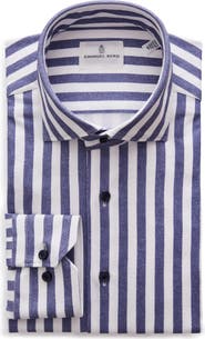 Emanuel Berg 4Flex Modern Fit Stripe Knit Button-Up Shirt