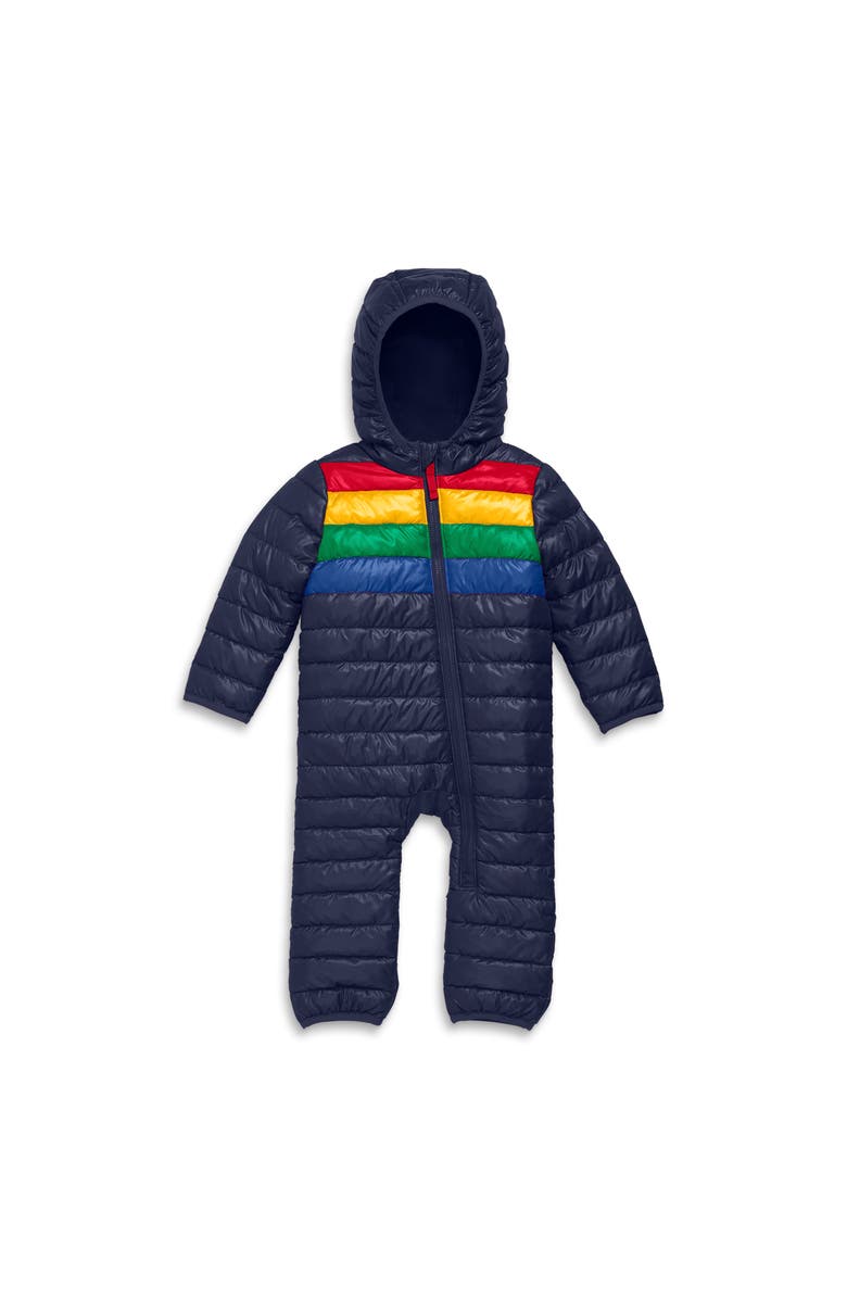 Primary Baby Lightweight Puffer Suit In Rainbow Stripe, Alternate, color,