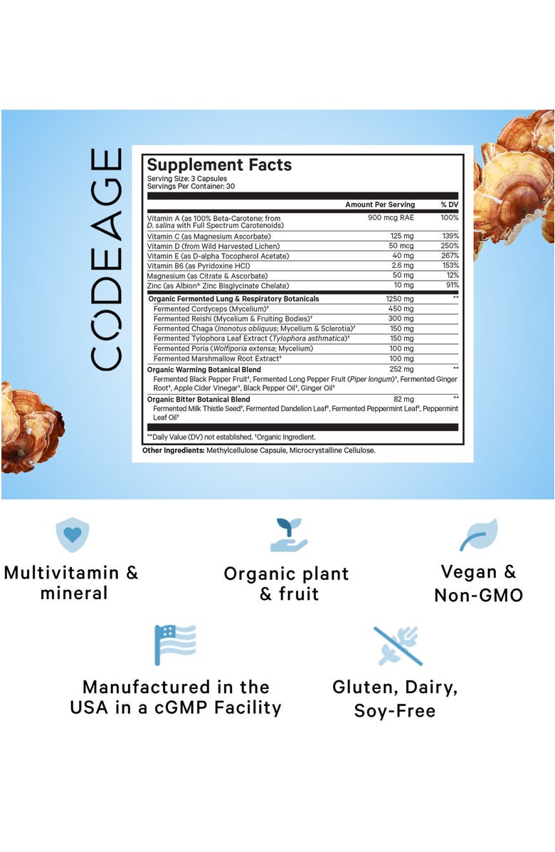 Codeage Lungs Vitamins - Multivitamins & Minerals Supplement, Alternate, color, White